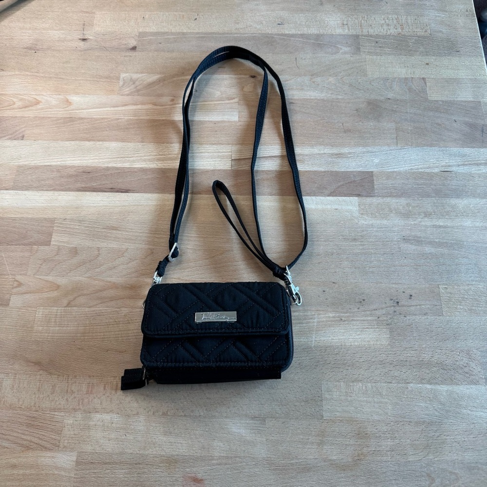 Vera Bradley Purse Mini Micro Black Quilted Crossbody Wristlet Organizer Strap - Picture 8 of 15